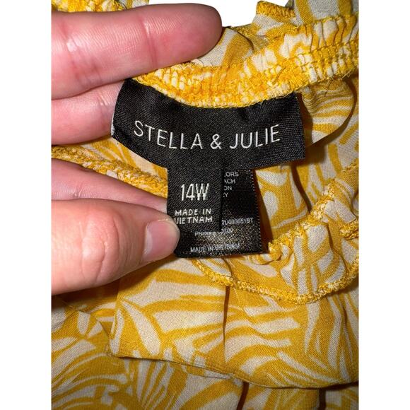 Stella & Julie Yellow Floral Print Ruffle Tiered Dress 14W Plus Off Shoulder - Picture 2 of 4